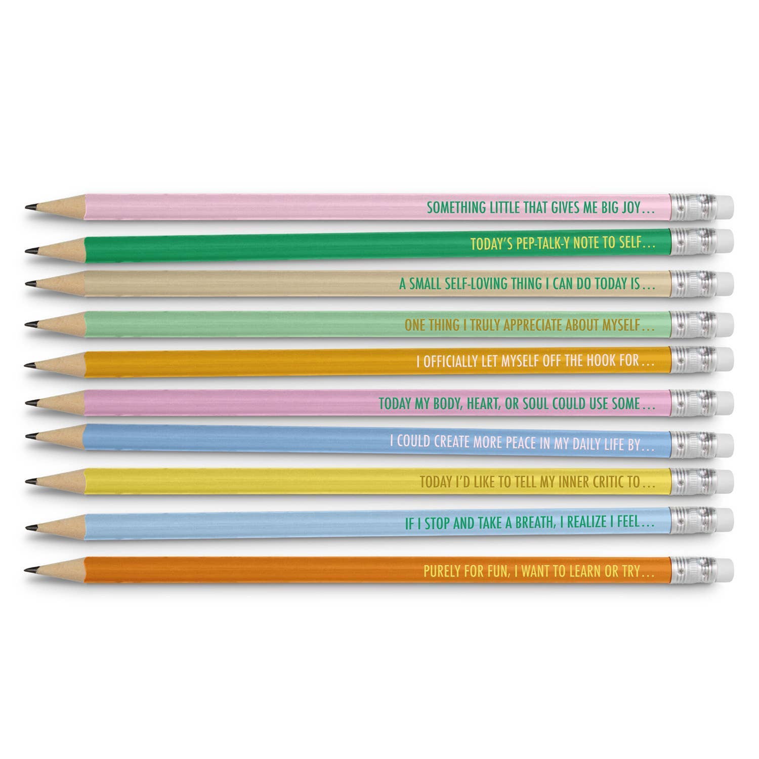 Self-Love, Self-Care & Self-Acceptance Pencil Set, Guided Journaling Pencils with Reflective Prompts (Set of 10)