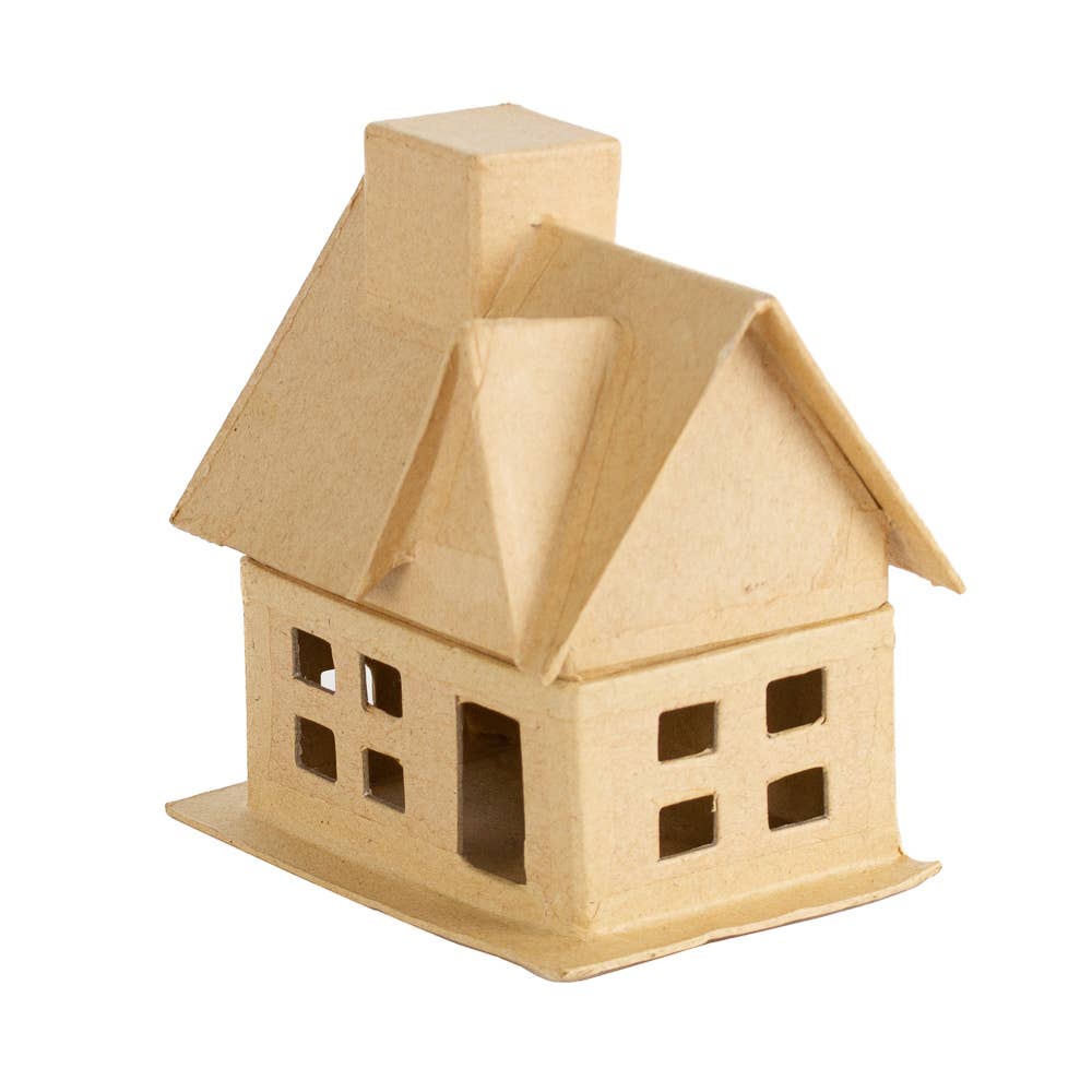 Premade Paper Mache House Box, 4" x 2-3/4" x 4-1/4" Craft House for Painting, Decorating & Seasonal Displays