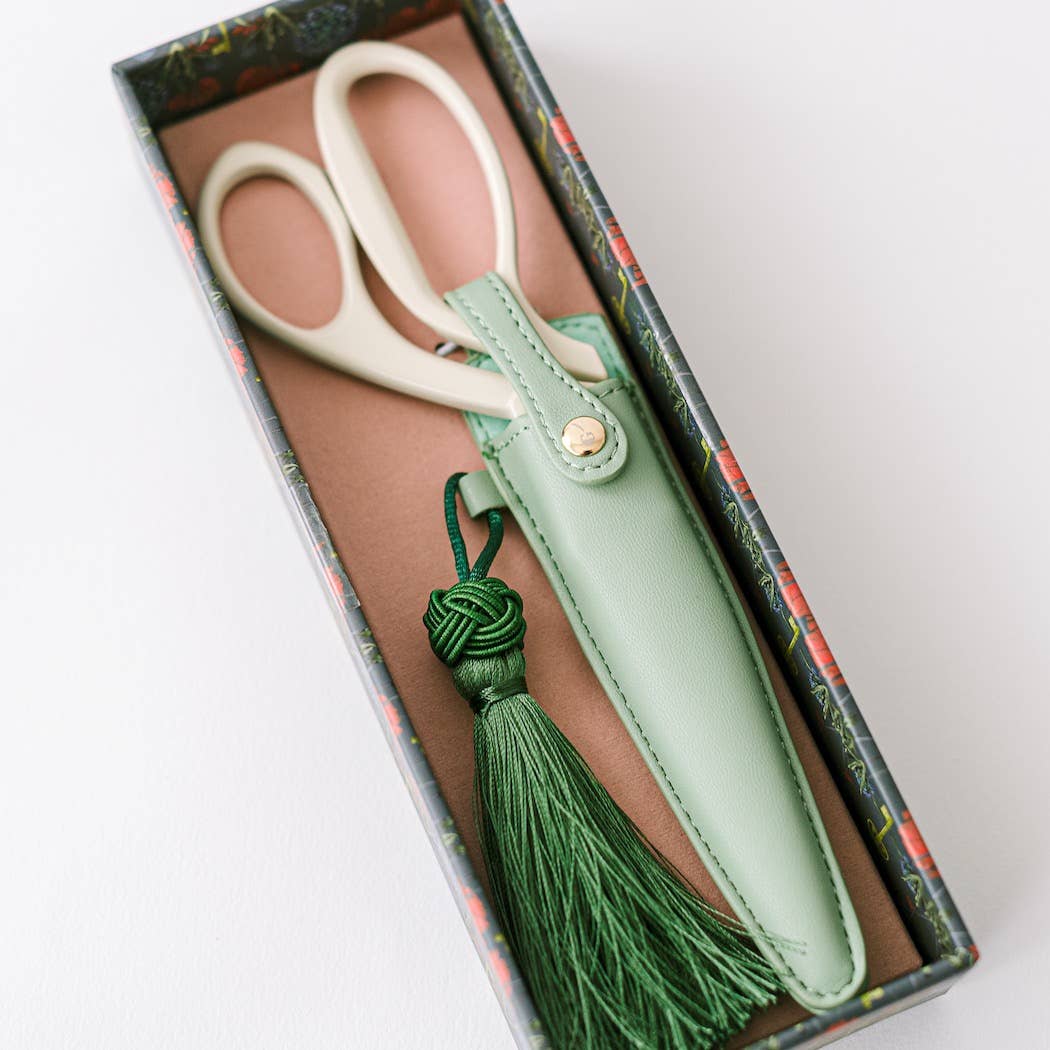 Ivory & Gold Heirloom Scissors with Case – Sage Green Vegan Leather Set, by Good Juju Ink