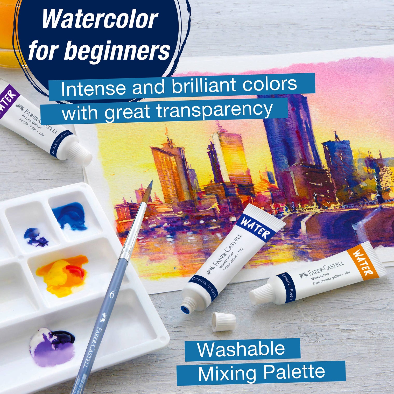 Watercolor Paint Set – 12 Tubes for Artists with Mixing Palette, by Faber-Castell