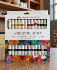 Acrylic Paint Set + Brushes – 24 Color 12ml Paint Kit with 4 Brushes