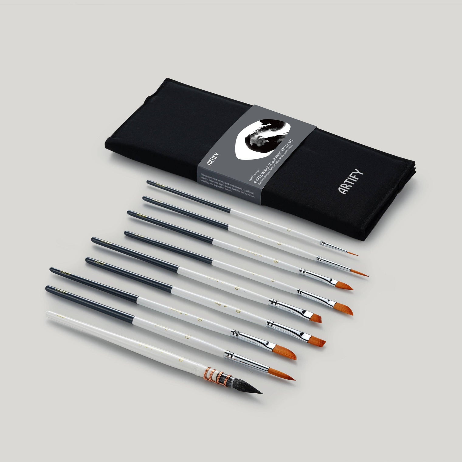 ARTIFY 9-Piece Travel Watercolor Brush Set – Multi-Shape Portable Brushes for Artists