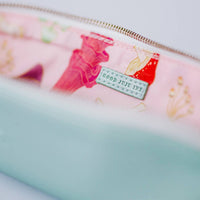 Luxe Slim Pencil Pouch, Metallic Seafoam Green – Vegan Leather Zipper Case, Good Juju Ink
