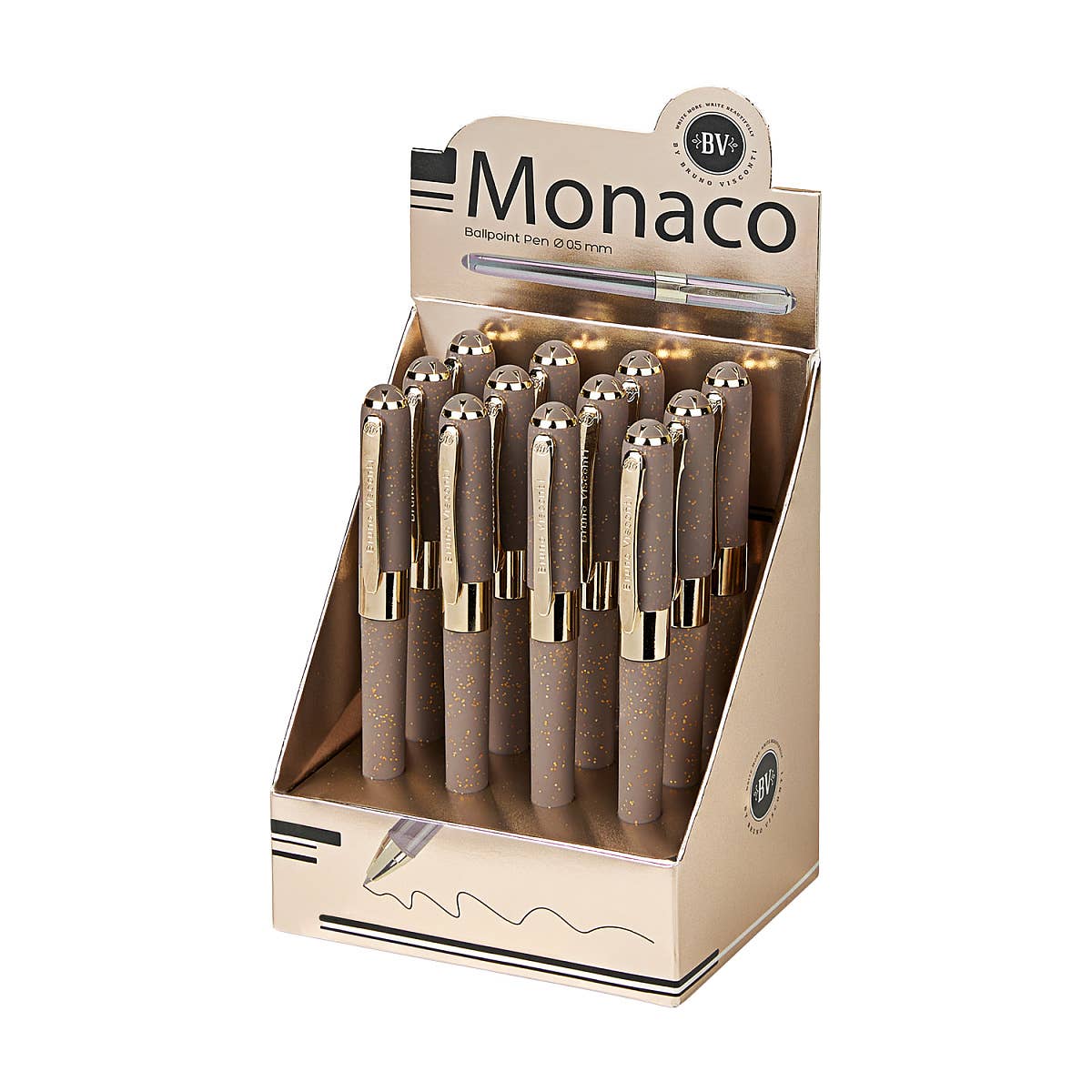 Monaco Glitter Grey Ballpoint Pen (Single Pen) – Soft Touch 0.5mm Black Ink, BV by Bruno Visconti