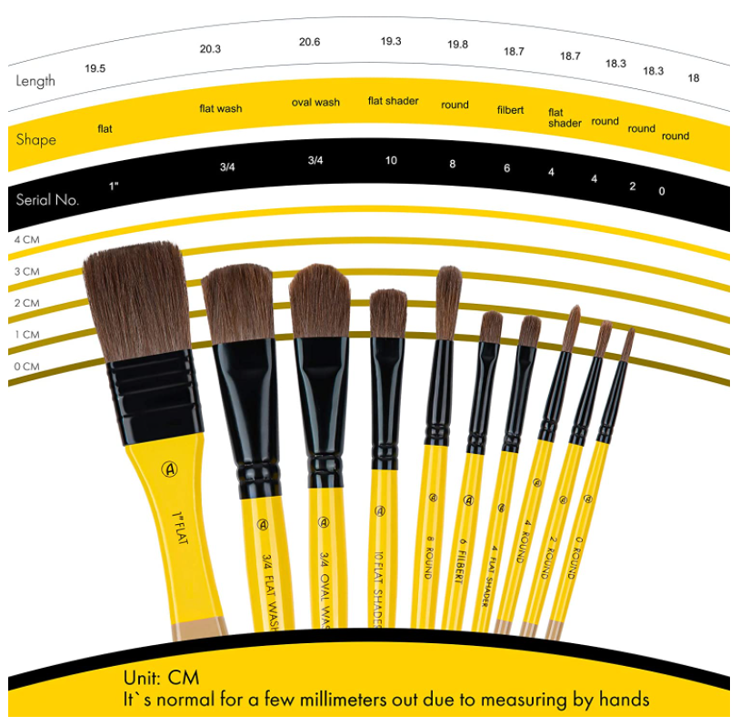 ARTIFY 10-Piece Horse Hair Paint Brush Set – Mixed Media Brushes with Birch Wood Handles