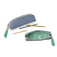 Luxe Slim Pencil Pouch, Periwinkle – Vegan Leather Floral Zipper Case, by Good Juju Ink