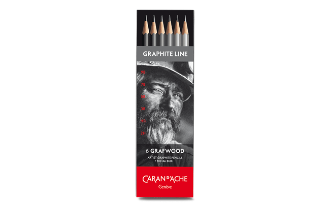 Graphite Line Pencil Set – Box of 6 (6 Hardness Grades), by Caran d’Ache