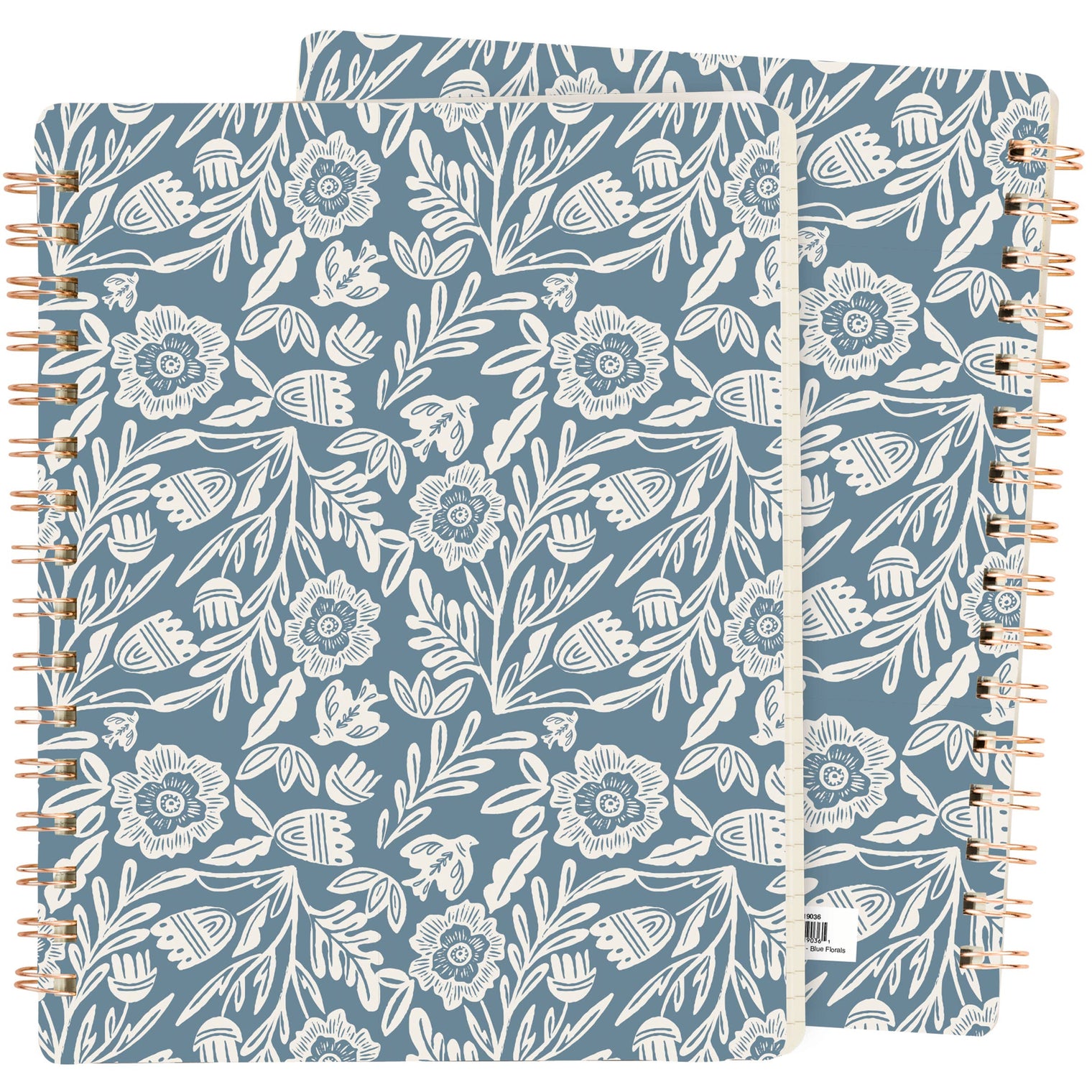 Blue Folk Florals Spiral Notebook – 120 Page Lined Journal, Primitives by Kathy