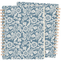 Blue Folk Florals Spiral Notebook – 120 Page Lined Journal, Primitives by Kathy