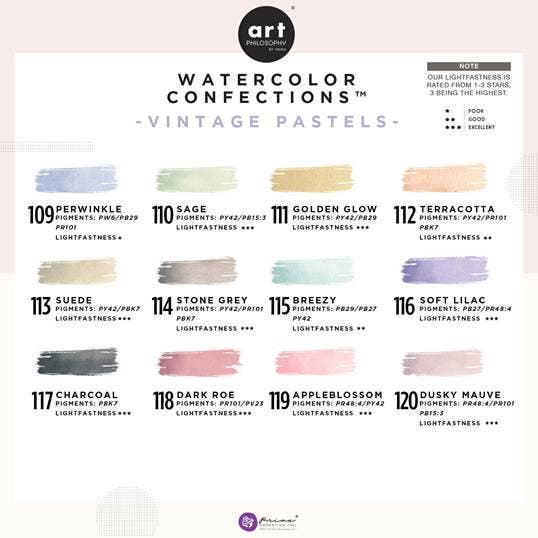 Art Philosophy Watercolor Confections – Vintage Pastel Watercolor Paint Set (12 Colors Tin)