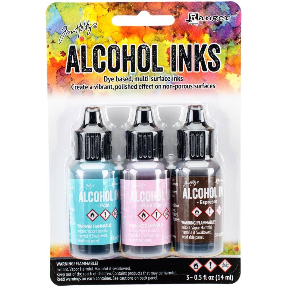 Tim Holtz Alcohol Ink Set – 3 Colors- Multiple Variations (0.5 oz Bottles, Dye-Based, Multi-Surface)