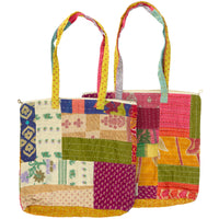 Large Kantha Tote – Cotton Patchwork Style Zipper Tote Bag, Primitives by Kathy