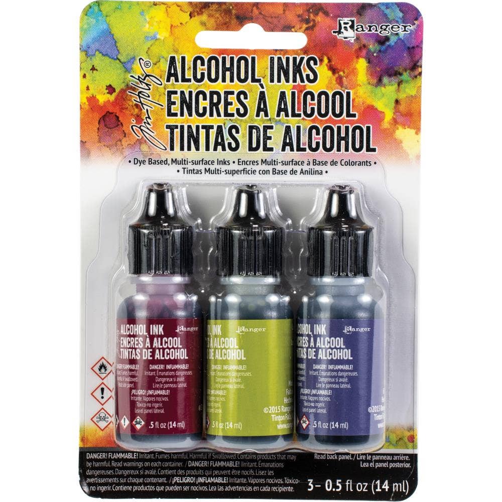 Tim Holtz Alcohol Ink Set – 3 Colors- Multiple Variations (0.5 oz Bottles, Dye-Based, Multi-Surface)