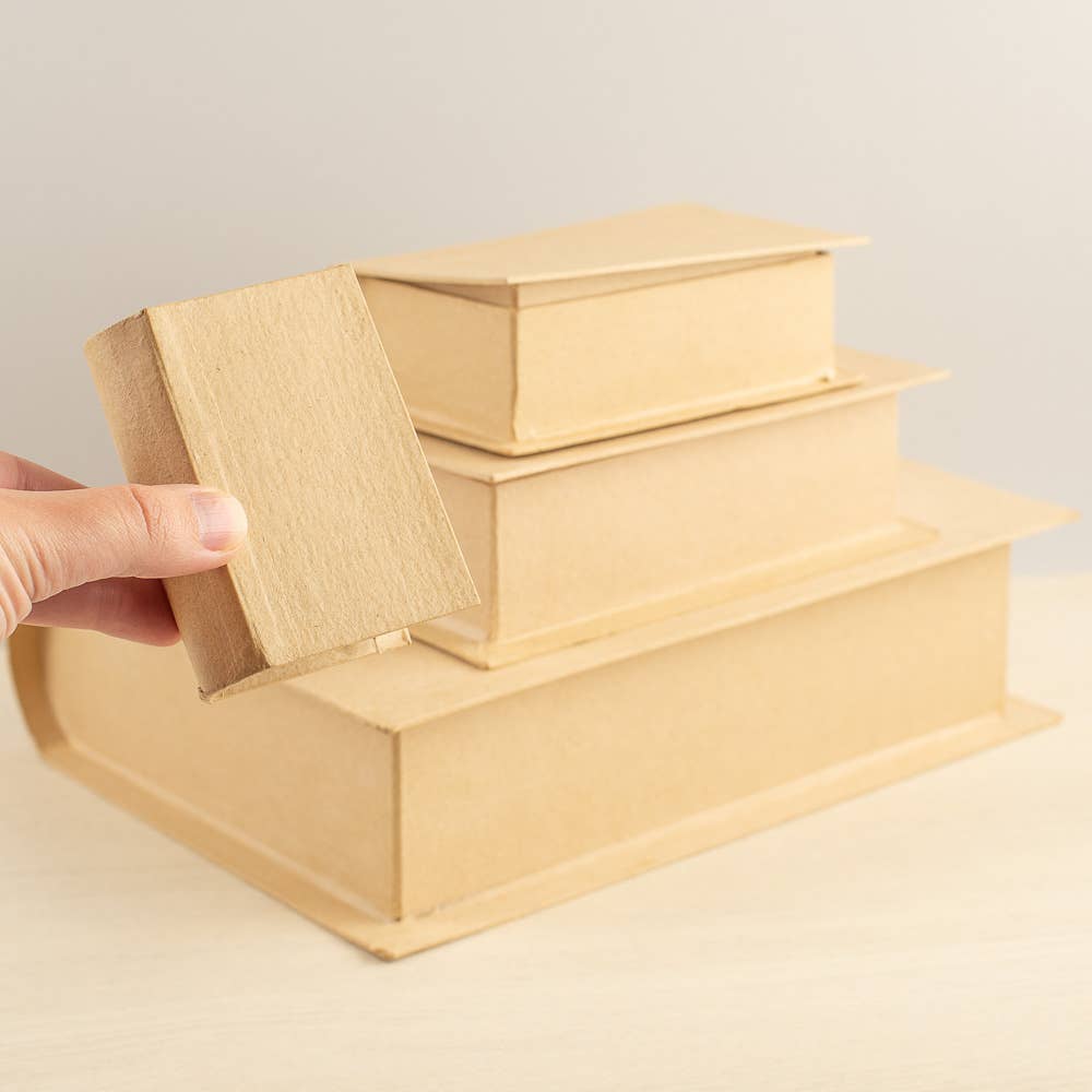 Paper Mache Book-Shaped Boxes, Set of 4 Nesting Decorative Boxes for Crafts & Gifts