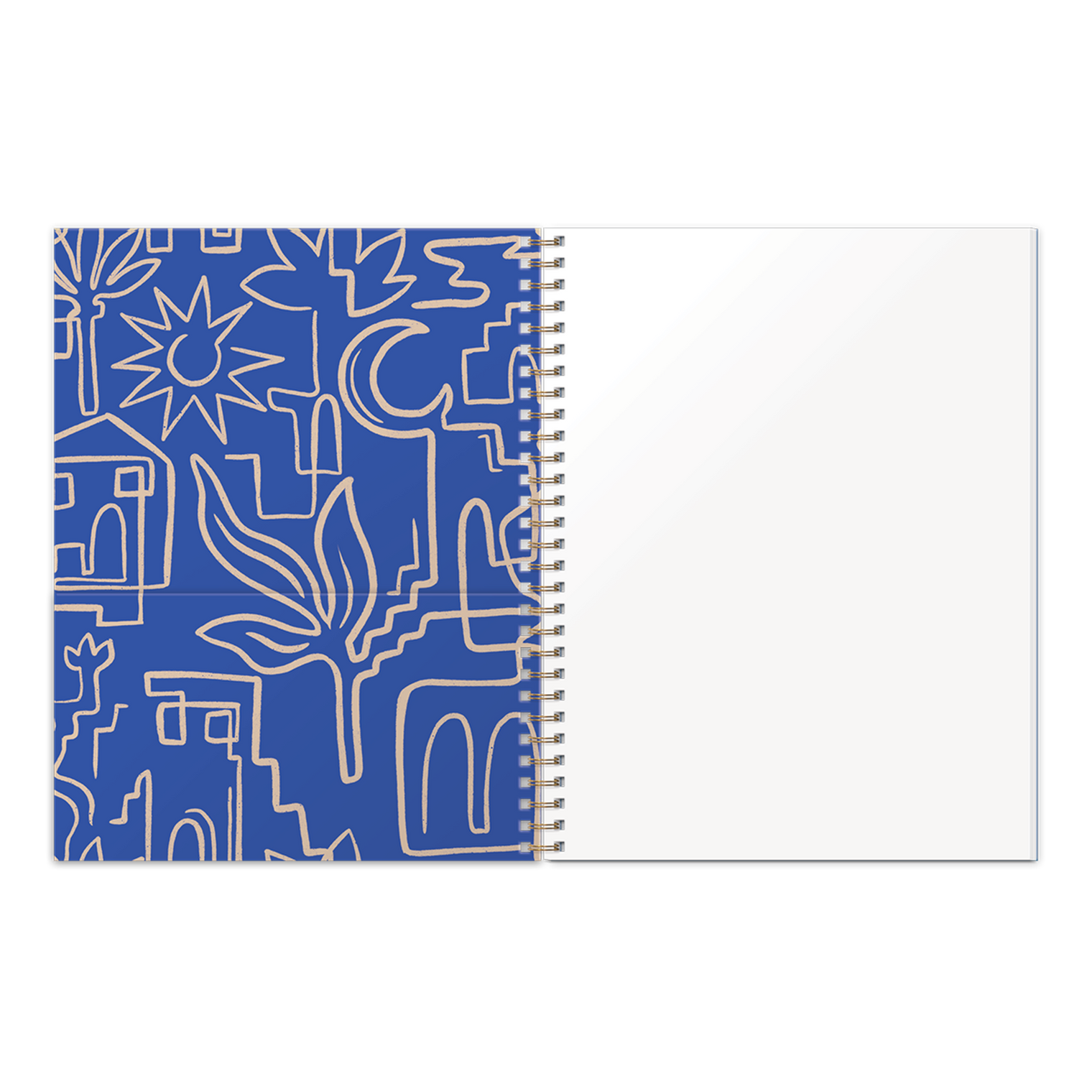 Destinations Linework Spiral Sketchbook by Punch Studio, Blank Perforated Sketchbook with Pocket