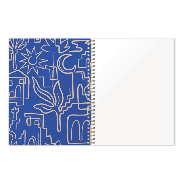 Destinations Linework Spiral Sketchbook by Punch Studio, Blank Perforated Sketchbook with Pocket
