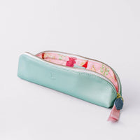 Luxe Slim Pencil Pouch, Metallic Seafoam Green – Vegan Leather Zipper Case, Good Juju Ink