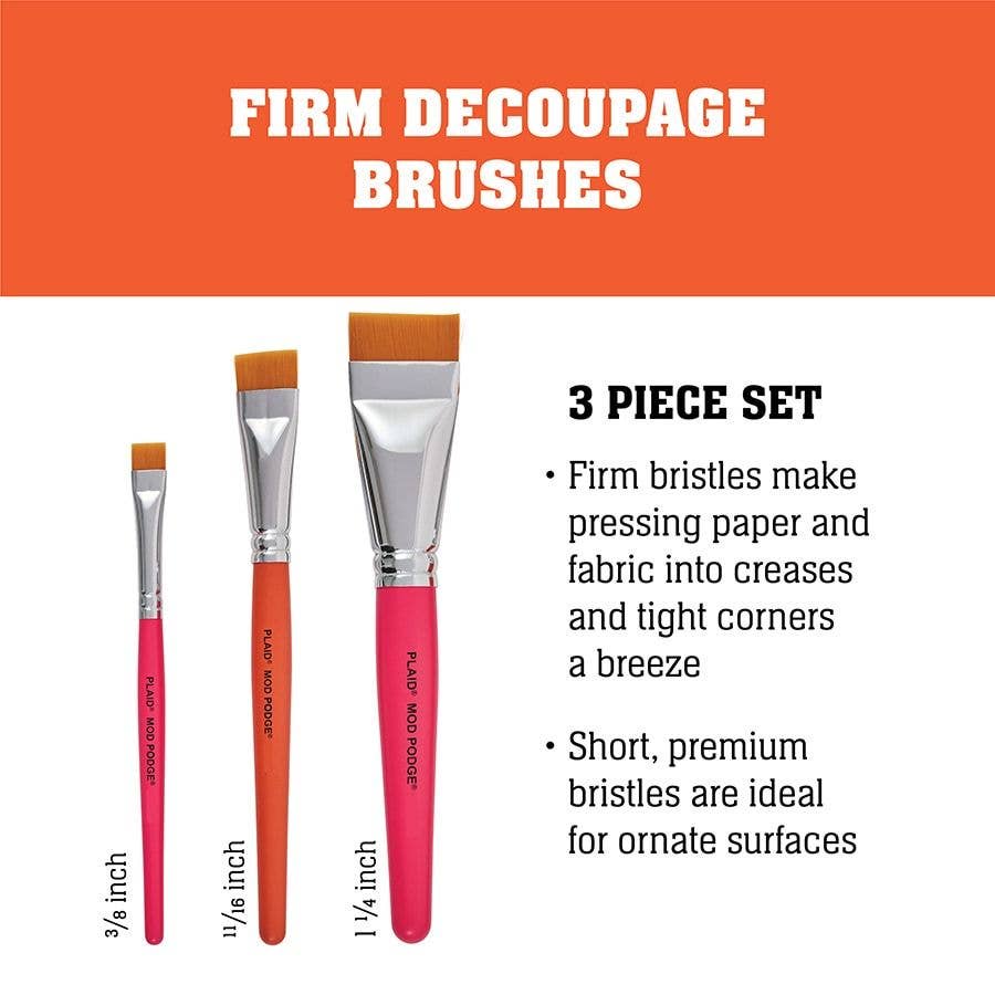 Mod Podge Decoupage Firm Brush Set – 3 Piece (Detail & Precision Application Brushes)