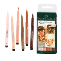 Pitt Artist Brush Pens – Portrait Set of 6 (Pigmented India Ink, by Faber-Castell