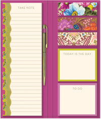 Notefolio with Pen Timeless Treasures Pink Floral by Punch Studio, Hardcover Folio with Notepad, Sticky Notes & Ballpoint Pen