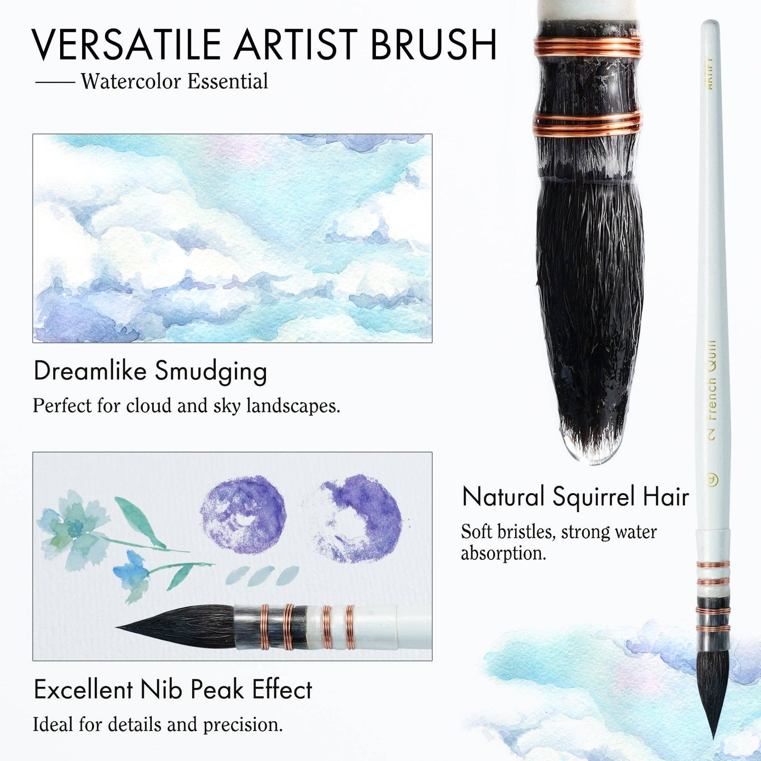 ARTIFY 9-Piece Travel Watercolor Brush Set – Multi-Shape Portable Brushes for Artists