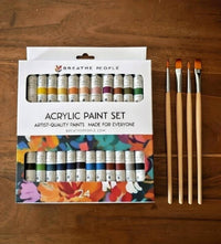 Acrylic Paint Set + Brushes – 24 Color 12ml Paint Kit with 4 Brushes