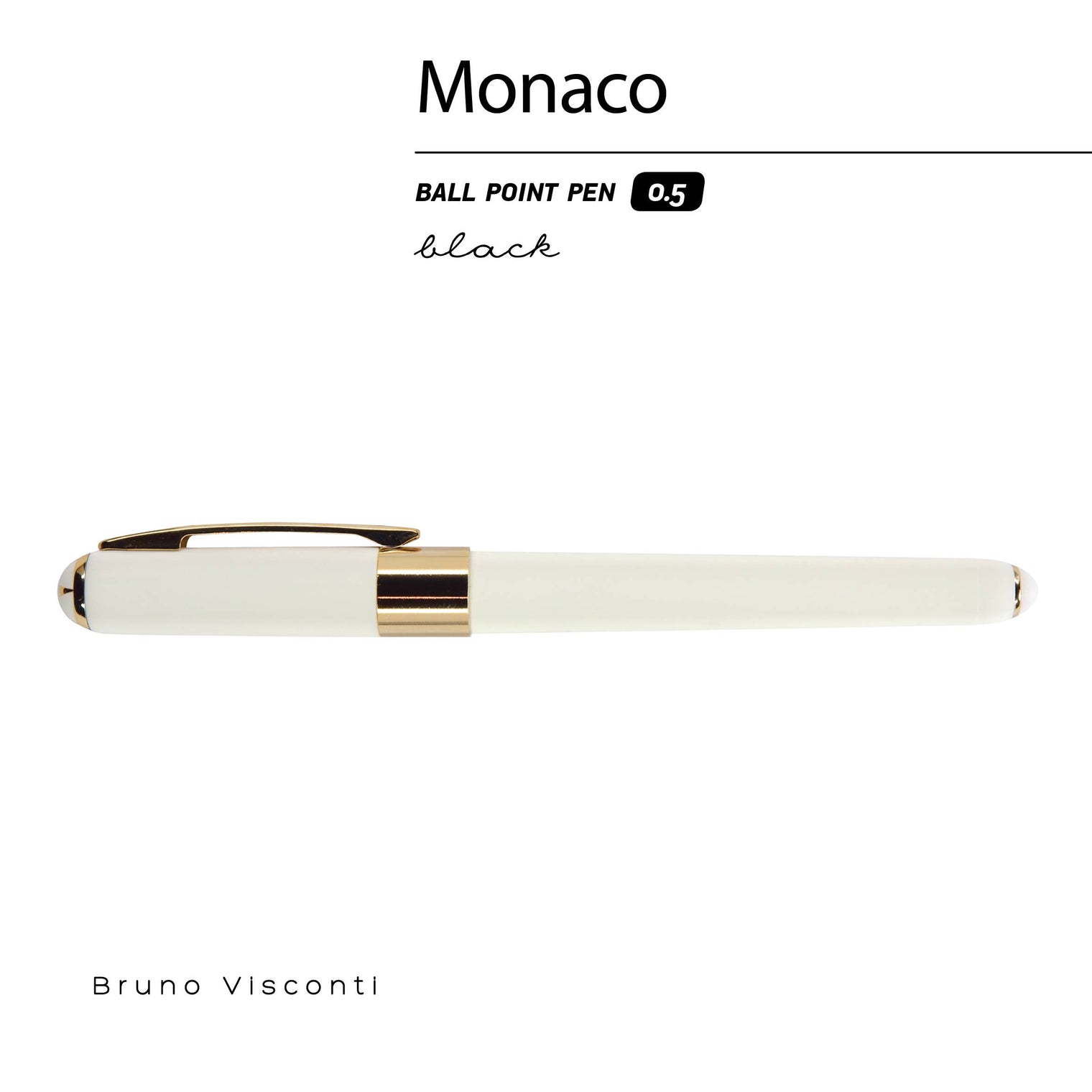 White Ballpoint Pen (Single Pen) – Soft Touch 0.5mm Black Ink, BV by Bruno Visconti Monaco