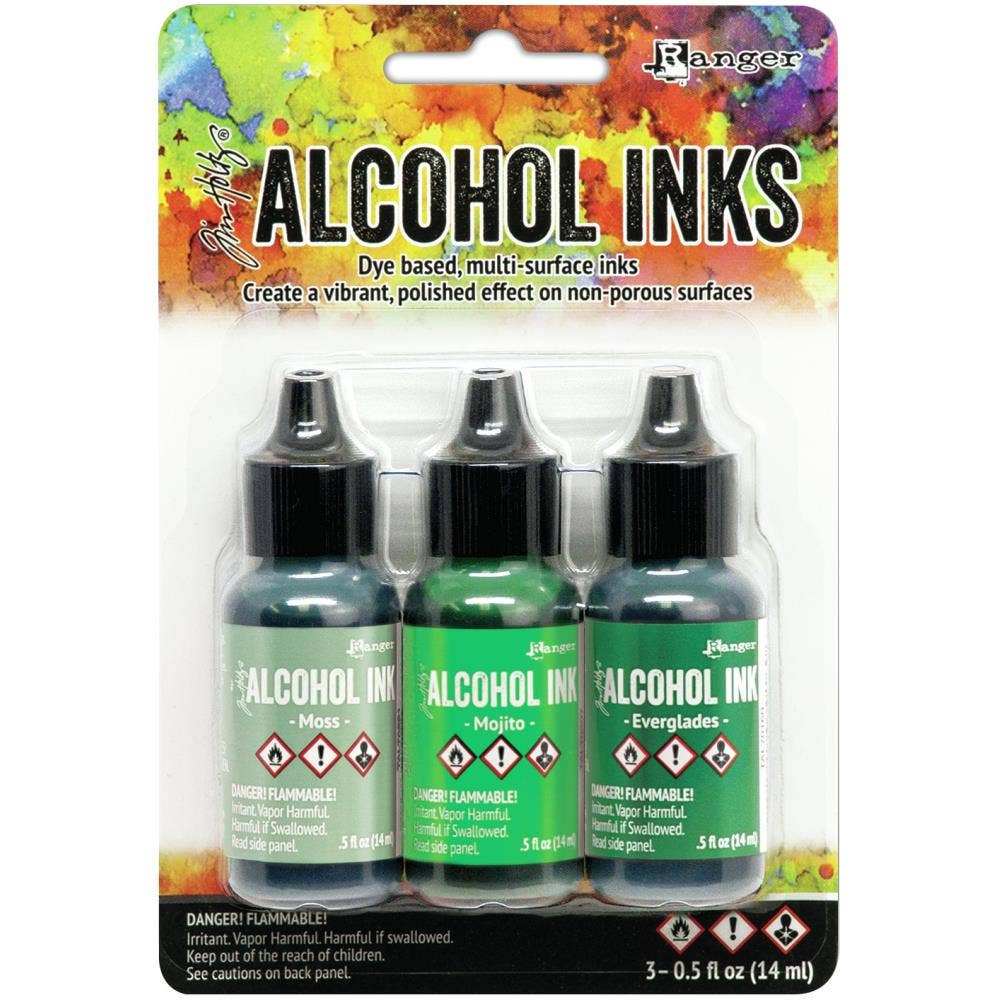 Tim Holtz Alcohol Ink Set – 3 Colors- Multiple Variations (0.5 oz Bottles, Dye-Based, Multi-Surface)