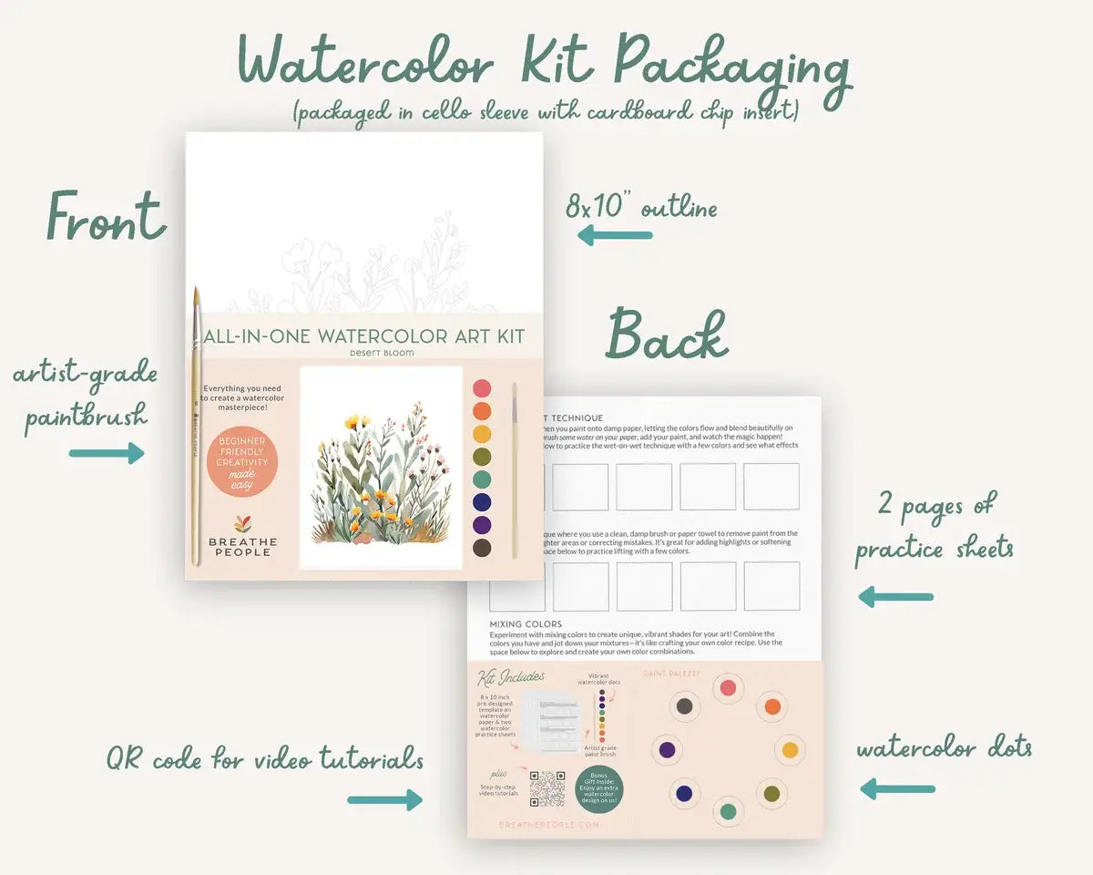 All-In-One Beginner Watercolor Kit Butterflies – 8x10 Painting Set, Breathe People