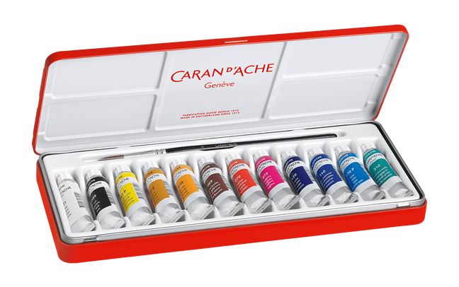 Studio Gouache Paint Set – Box of 12 x 10 ml Tubes, by Caran d’Ache