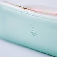 Luxe Slim Pencil Pouch, Metallic Seafoam Green – Vegan Leather Zipper Case, Good Juju Ink