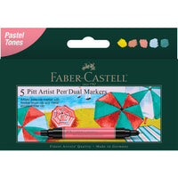 Pitt Artist Pen Dual Tip Markers, Pastels – Set of 5 Professional Ink Pens, Faber-Castell