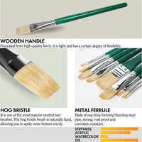 ARTIFY 10-Piece Hog Bristle Paint Brush Set – Short Handle Oil & Acrylic Brushes