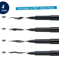 Pitt Artist Pen Modern Lettering Set – #199 Black (Set of 4), by Faber-Castell