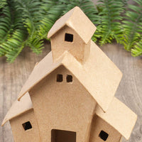 Premade Whimsical Paper Mache House, 4-1/4" x 7-1/2" x 3" Decorative Craft House for Painting & Seasonal Display