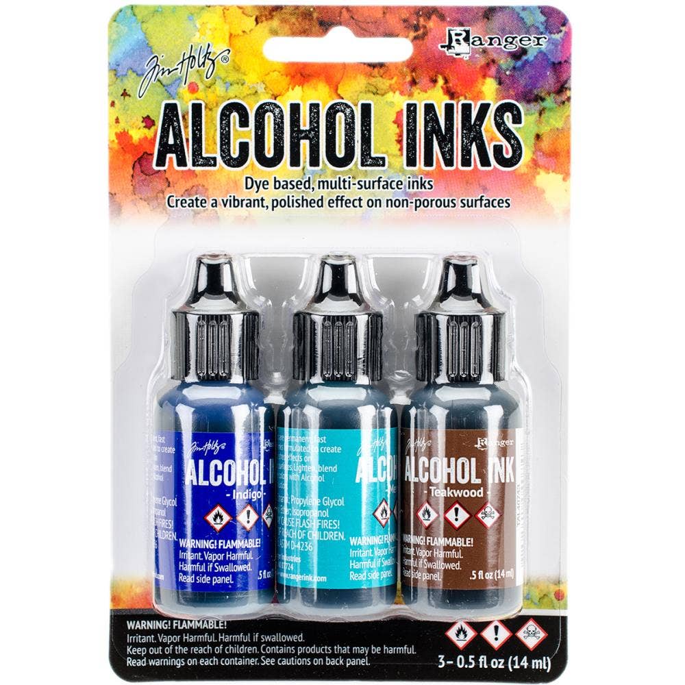 Tim Holtz Alcohol Ink Set – 3 Colors- Multiple Variations (0.5 oz Bottles, Dye-Based, Multi-Surface)