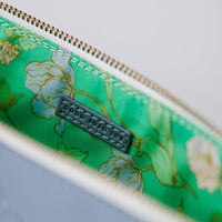Luxe Slim Pencil Pouch, Periwinkle – Vegan Leather Floral Zipper Case, by Good Juju Ink