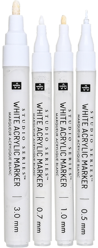 Studio Series White Acrylic Markers Set of 4 – Opaque Paint Markers Multi Tip Sizes
