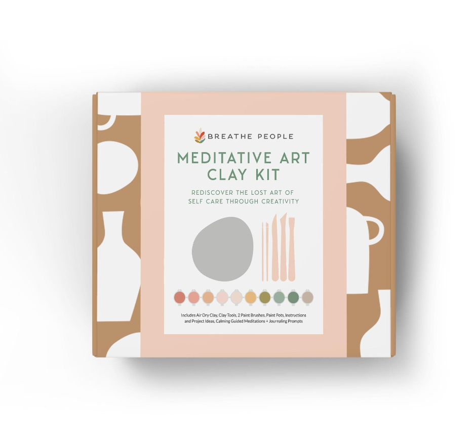 Meditative Art Clay Kit – Self-Care Air Dry Clay Set with Guided Meditations, Breathe People