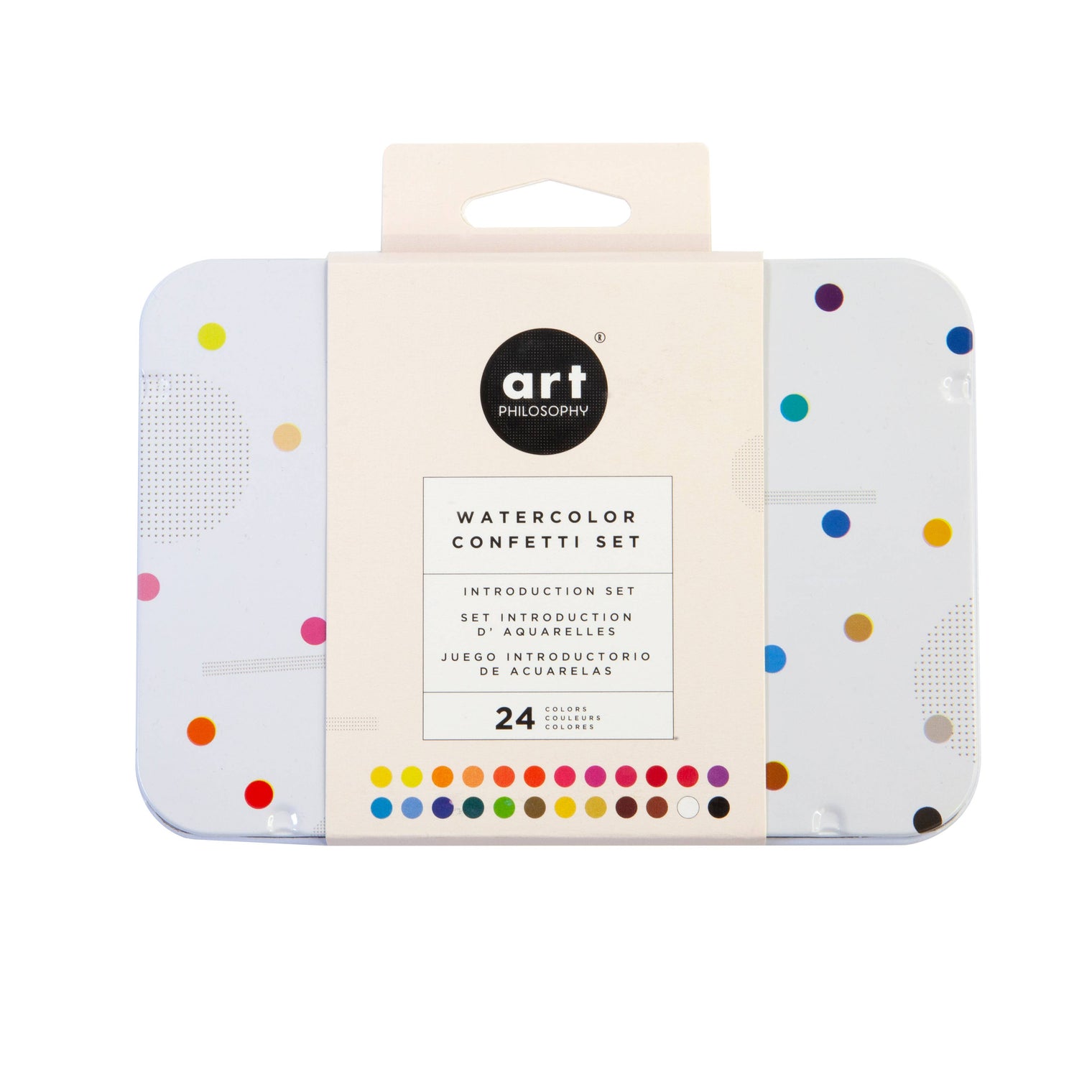Art Philosophy Watercolor Confetti Set – 24 Color Watercolor Paint Tin with Brush
