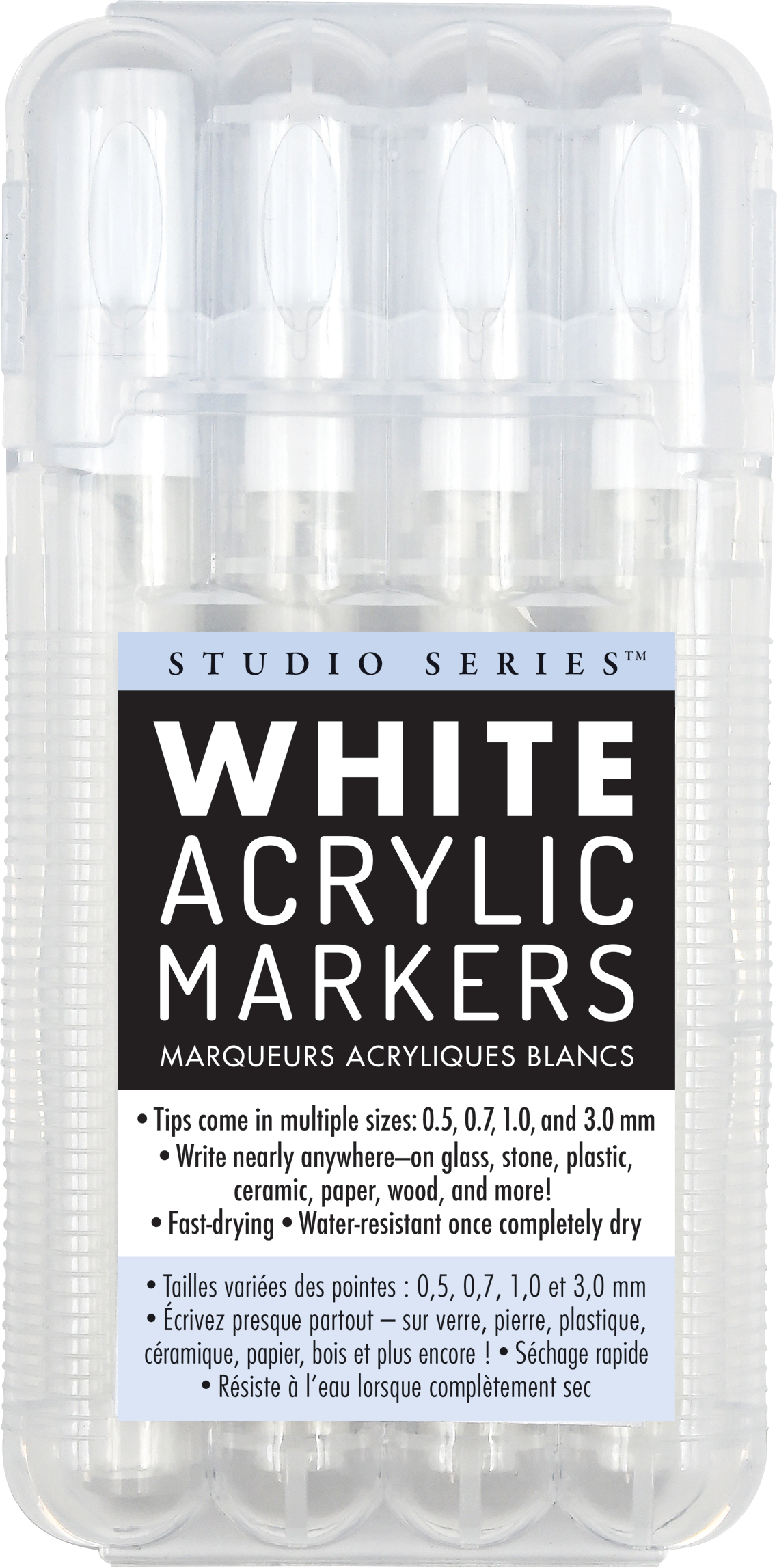 Studio Series White Acrylic Markers Set of 4 – Opaque Paint Markers Multi Tip Sizes
