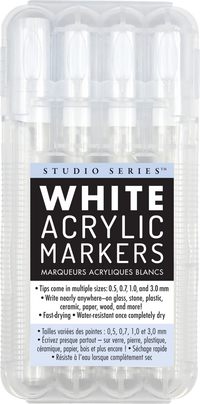Studio Series White Acrylic Markers Set of 4 – Opaque Paint Markers Multi Tip Sizes
