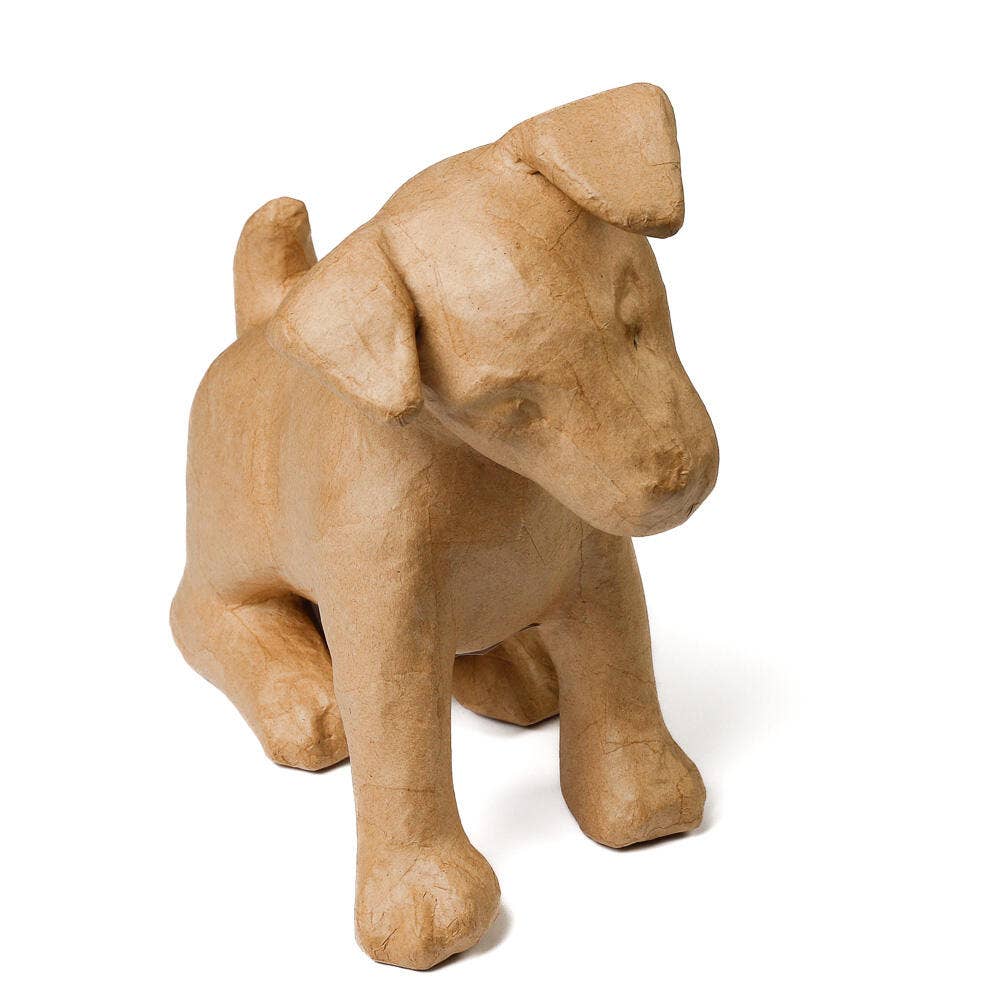 Paper Mache Puppy Dog Figurine – Unfinished DIY Craft Base (11" x 10")