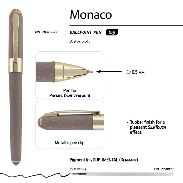 Monaco Glitter Grey Ballpoint Pen (Single Pen) – Soft Touch 0.5mm Black Ink, BV by Bruno Visconti