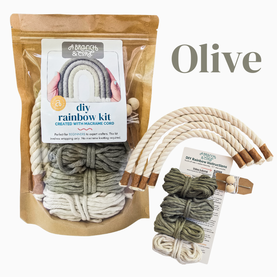 A Branch & Cord DIY Macrame Rainbow Kit, Sunset– Beginner Craft Kit with Materials