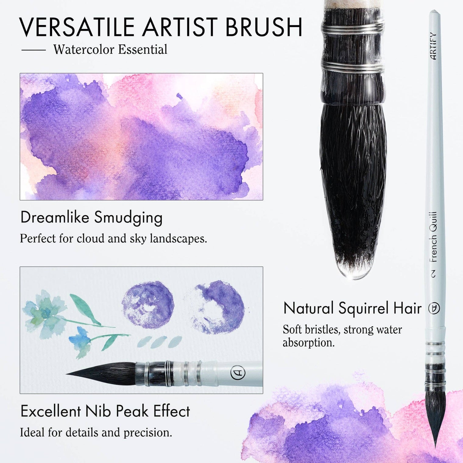 ARTIFY 9-Piece Travel Watercolor Brush Set – Multi-Shape Portable Brushes for Artists