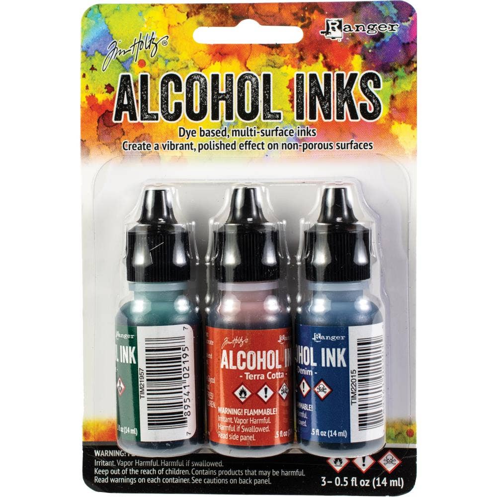 Tim Holtz Alcohol Ink Set – 3 Colors- Multiple Variations (0.5 oz Bottles, Dye-Based, Multi-Surface)