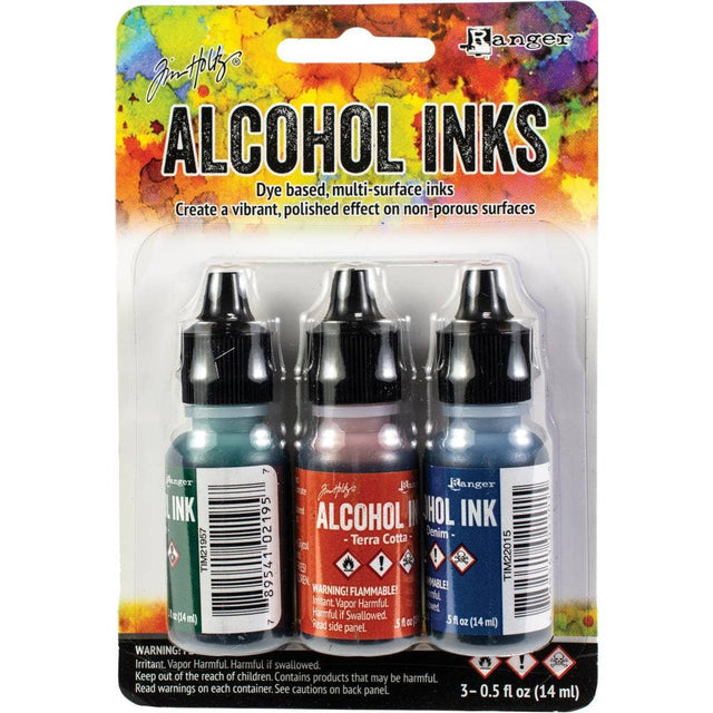 Tim Holtz Alcohol Ink Set – 3 Colors- Multiple Variations (0.5 oz Bottles, Dye-Based, Multi-Surface)
