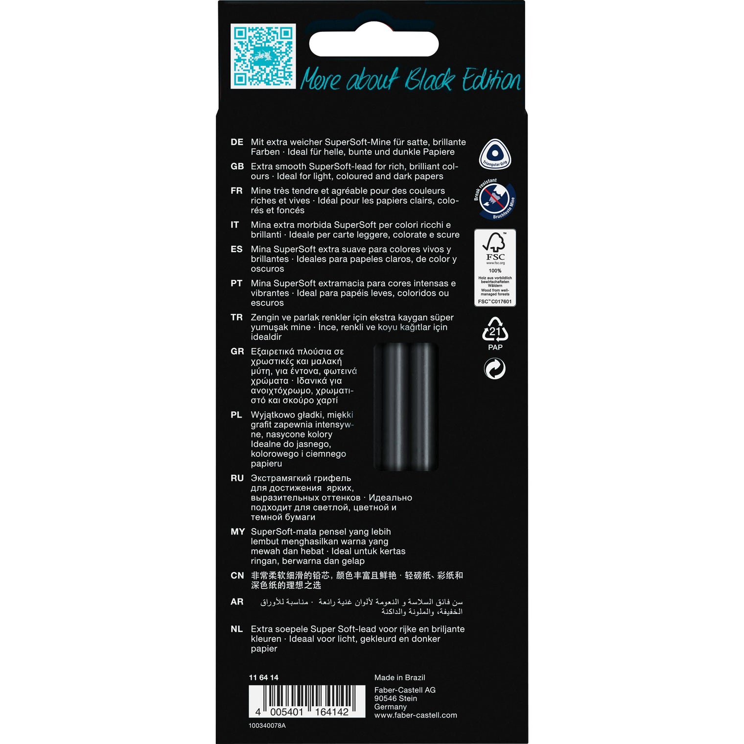 Black Edition Color Pencils, Skin Tones – 12 Count Super Soft Colored Pencil Set, Faber-Castell