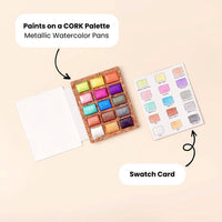 Metallic Watercolor Pans – 15 Colors (Cork Palette, Case Pack of 5), by Viviva Colors
